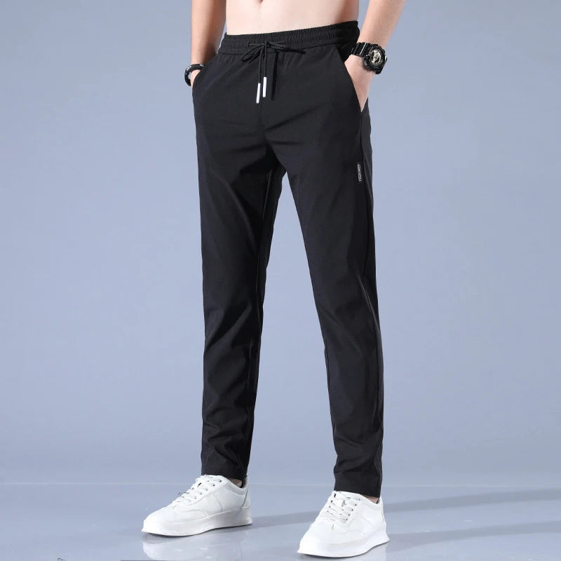 Ice Silk Men's Pants 2023 Summer New Black Gray Thin Business Casual Pants Outdoor Elastic Breathable Straight Leg Sweatpants