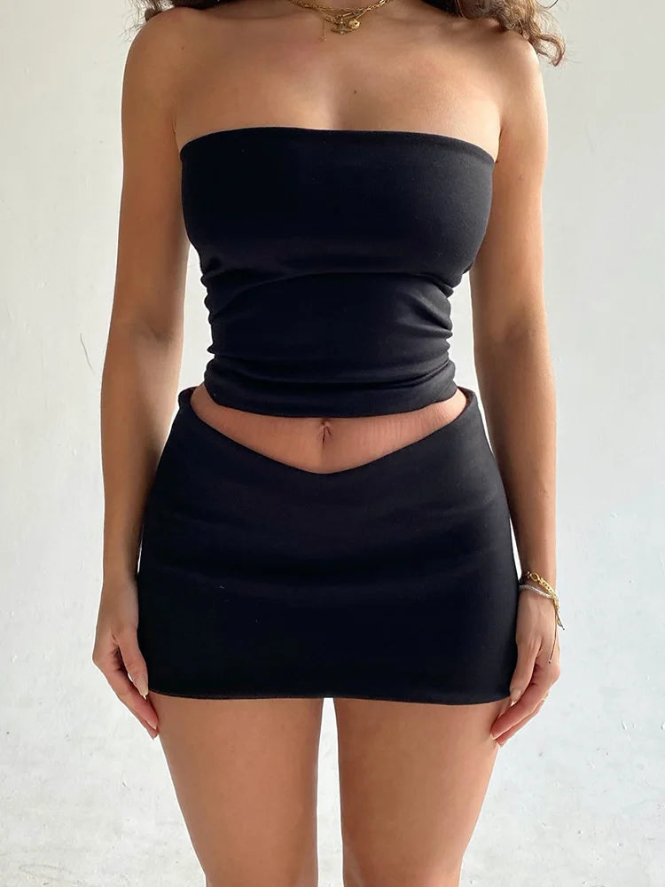 Hawthaw Women 2024 Summer Tube Tops Mini Skirts Party Club Two Piece Matching Sets Vacation Outfits Wholesale Items For Business