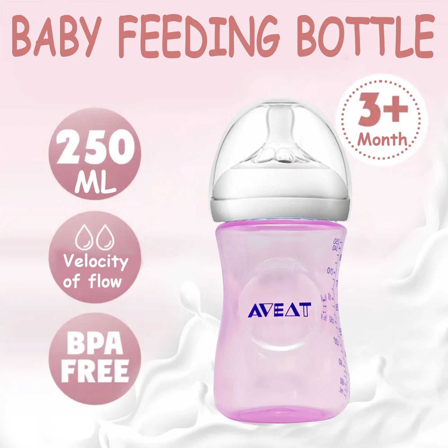 1PCS 150/250 ml baby petal-shaped pacifier feeding bottle, 5.5 cm caliber, PP bottle, drop resistant