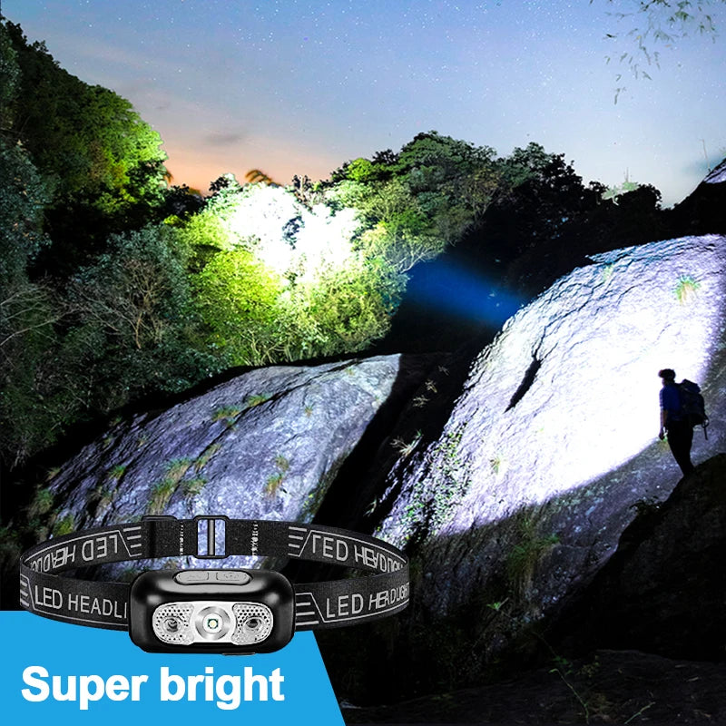 Mini Rechargeable Powerful Sensor Headlamp USB Head Flashlight Torch Headlights Camping Search Light LED Head Light Torch