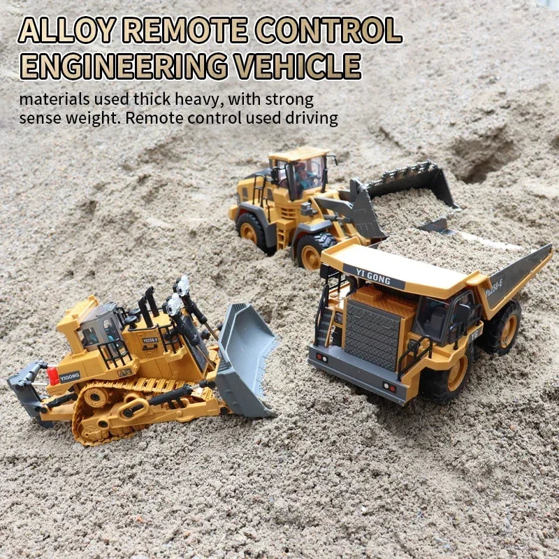 1/20 Remote Control Excavator 11 Channel RC Excavator Truck Toys 2.4Ghz Construction Vehicles with Metal Shovel Rotation for Kid