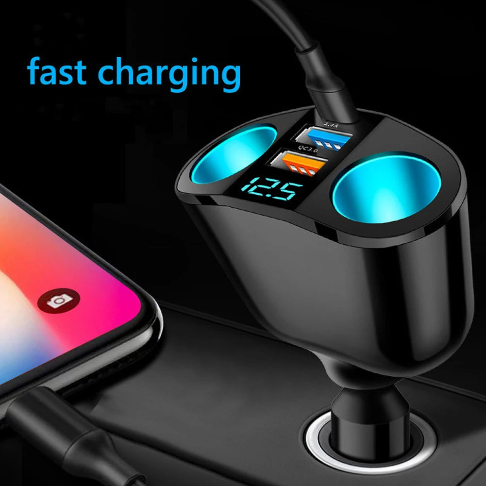 Car Charger 12V/24V Dual USB Power Adapter For QC3.0 Car Cigar Lighter Socket Phone Charger Socket Cigarette Lighter Splitter