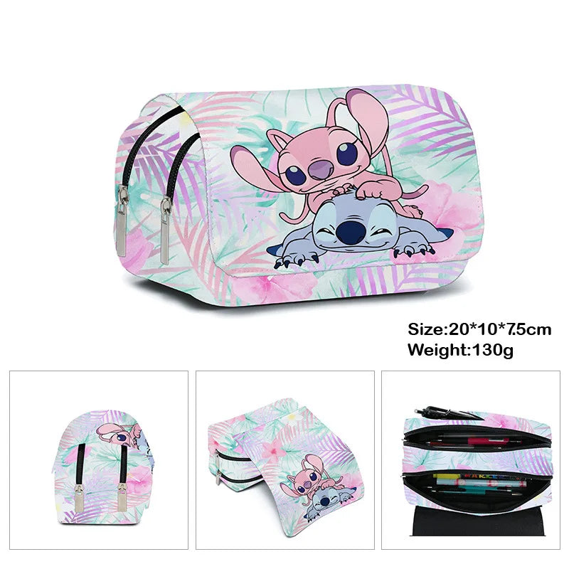 Stitch Fully Printed Flap Pen Bag Stationery Box Pencil Case Primary and Secondary School Girls Anime Kawaii