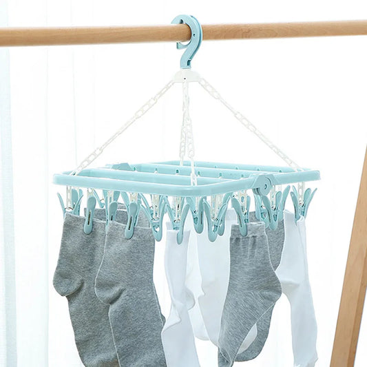 32 Clips Dryer Washing Line Airer Clothes Horse Underwear Socks Pants Hanger