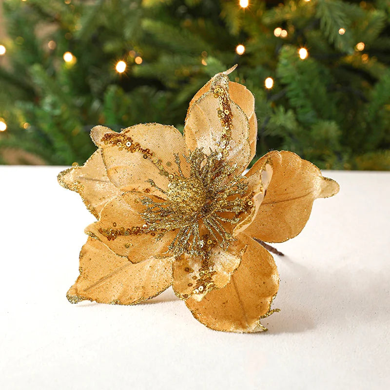 Christmas Flower Golden High-end Simulation Christmas Tree Decoration Flower Sequin Flannel Decoration