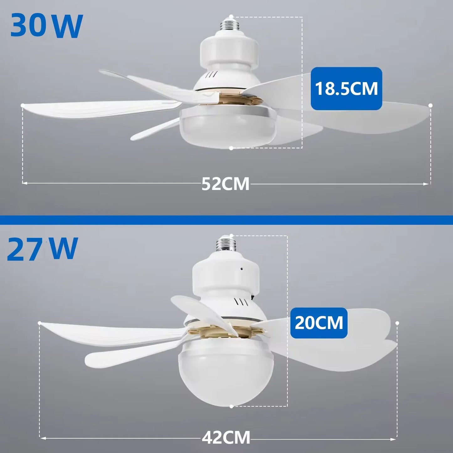 LED 40W ceiling fan light E27 with remote control for dimming, suitable for living room, study, household use, 85-265V