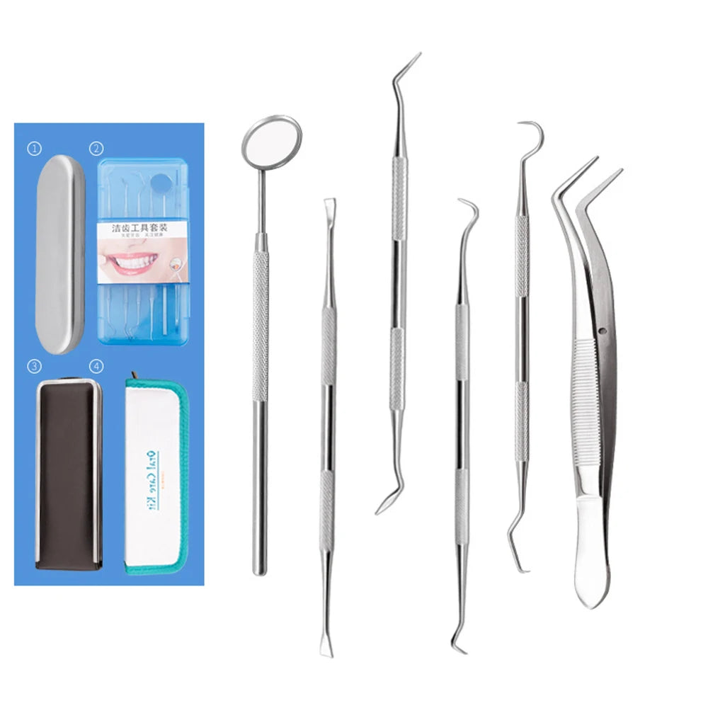 6pcs/box Dentist Prepared Tool Box Stainless Steel Multiple Cases Dental Mirror Dental Probe Tweezer Dental Oral Care Instrument