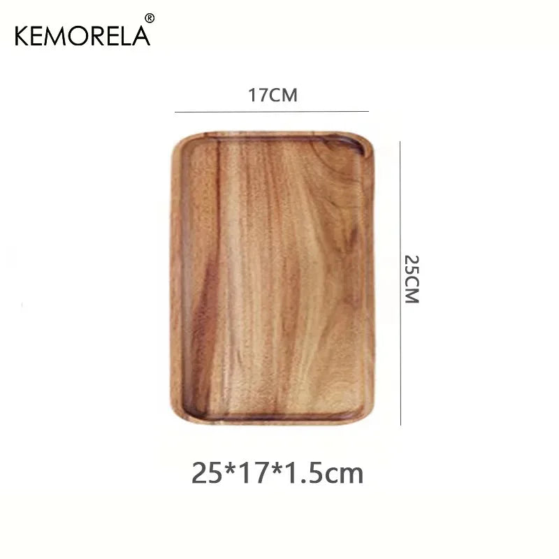 KEMORELA 1PCS Acacia Wood Coffee Tray Food CupTrays Decorative Wood Tray Dessert Candy Bamboo Tray Gongfu Tea Tray