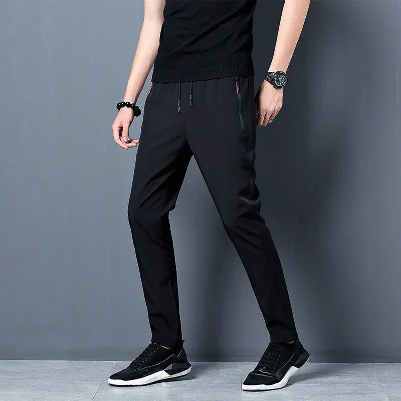 Men's Casual Pants Straight Slim Fit Elastic Waist Jogger Korean Classic Blue Black Gray Male Brand Trousers Plus Size 4XL 5XL