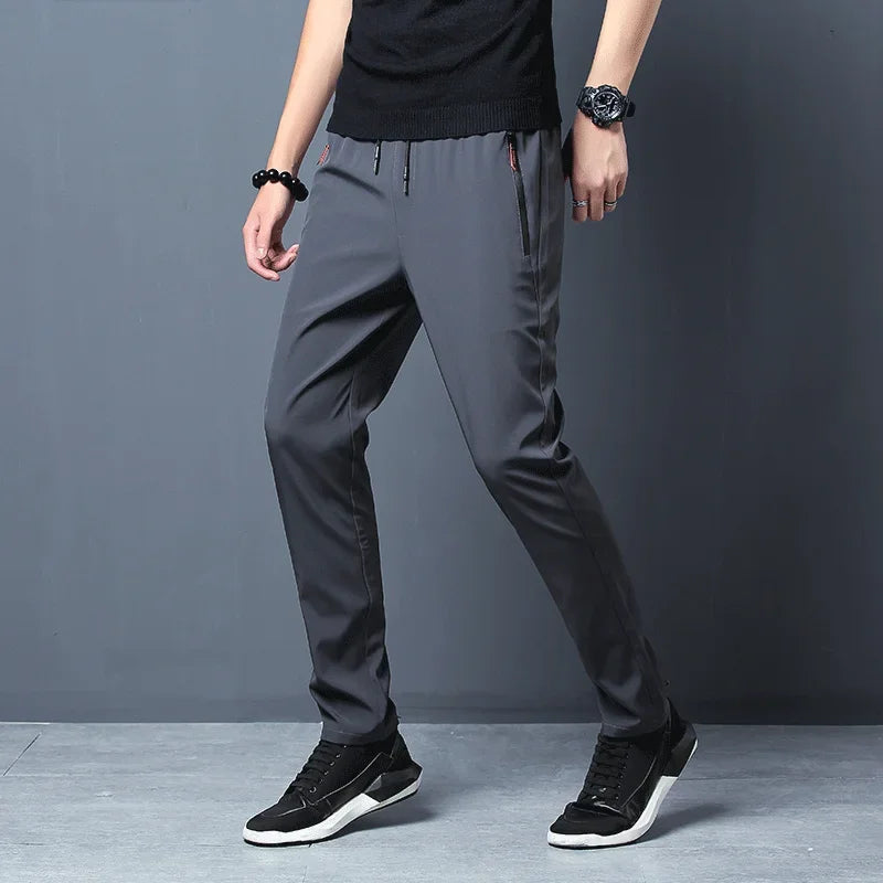 Men's Casual Pants Straight Slim Fit Elastic Waist Jogger Korean Classic Blue Black Gray Male Brand Trousers Plus Size 4XL 5XL