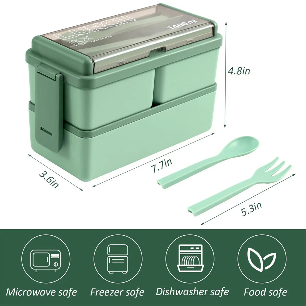 Double Layer Portable Lunch Box For Kids With Fork and Spoon Microwave Bento Boxes Dinnerware Set Food Storage Container