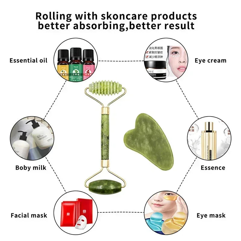 Guasha Natural Stone Massage Face Jade Roller Gua Sha Massage Tool Set for SPA Body visage rouleau de massage rouleau visage