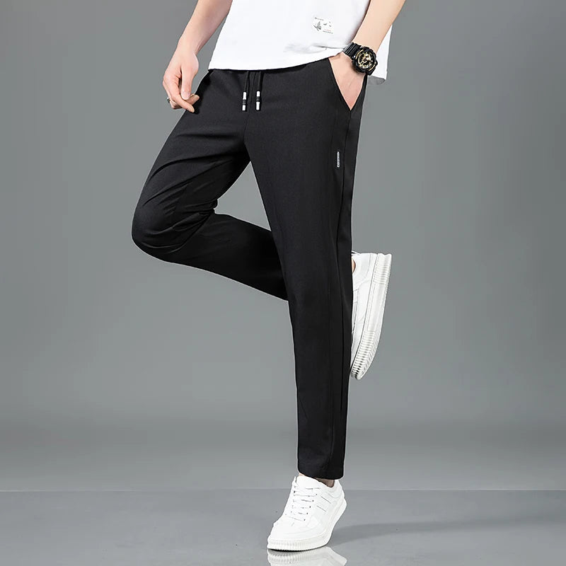 Spring Summer Waist Drawing Solid Color Thin Business Casual Trousers Outdoor Elastic Breathable Straight Tube Sneaker