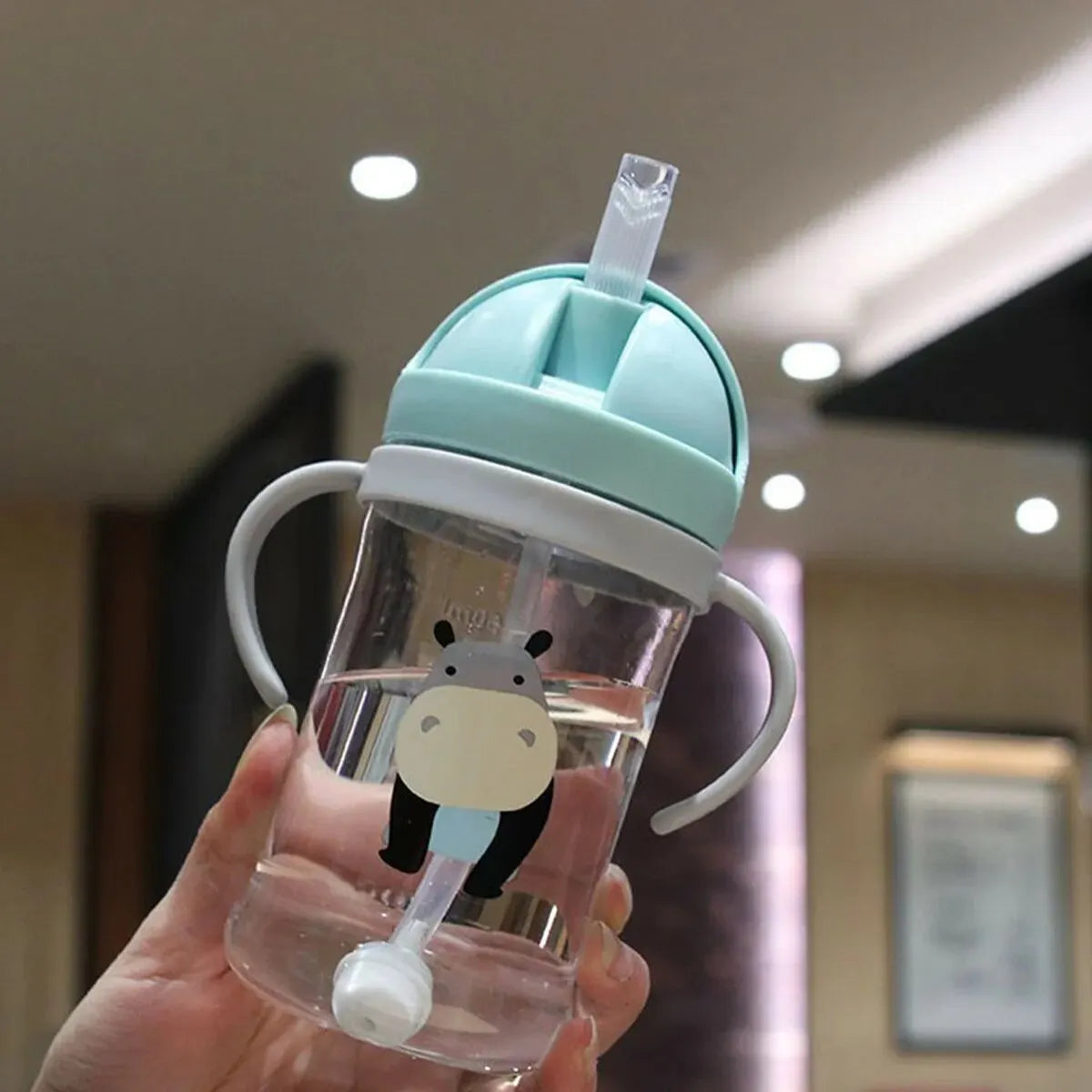 350ml Kids Drinking Cup Feeding Bottle With Straw Gravity Ball Wide Caliber Bottle