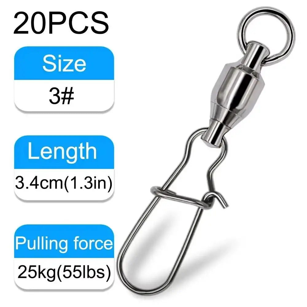 20PCS Swivel Snap Connector Pin Ball Bearing Rolling Ring Buckle Kit Pesca Lure Line Connect Cross Lock Fishing Tools