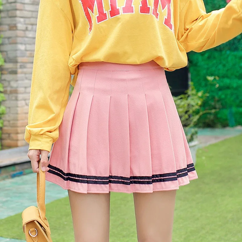 Preppy Girl Pleated Skirts Elastic Waist Summer Vintage Mini Skirts Korean Streetwear Spring Student Strips Designed Dance Skirt