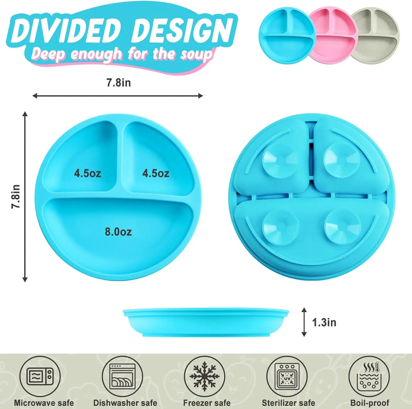 Baby silicone dinner plate integrated infant tableware with suction cup anti-slip and anti-drop children's feeding bowl