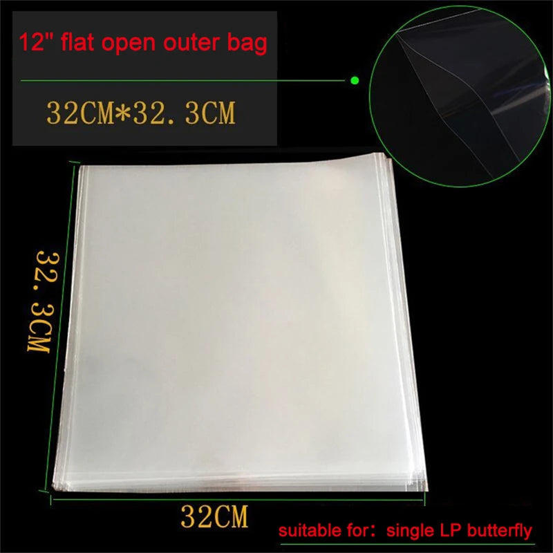 50PCS OPP Gel Recording Protective Sleeve for Turntable Player LP Vinyl Record Self Adhesive Records Bag 1inch 32.3cm*32cm