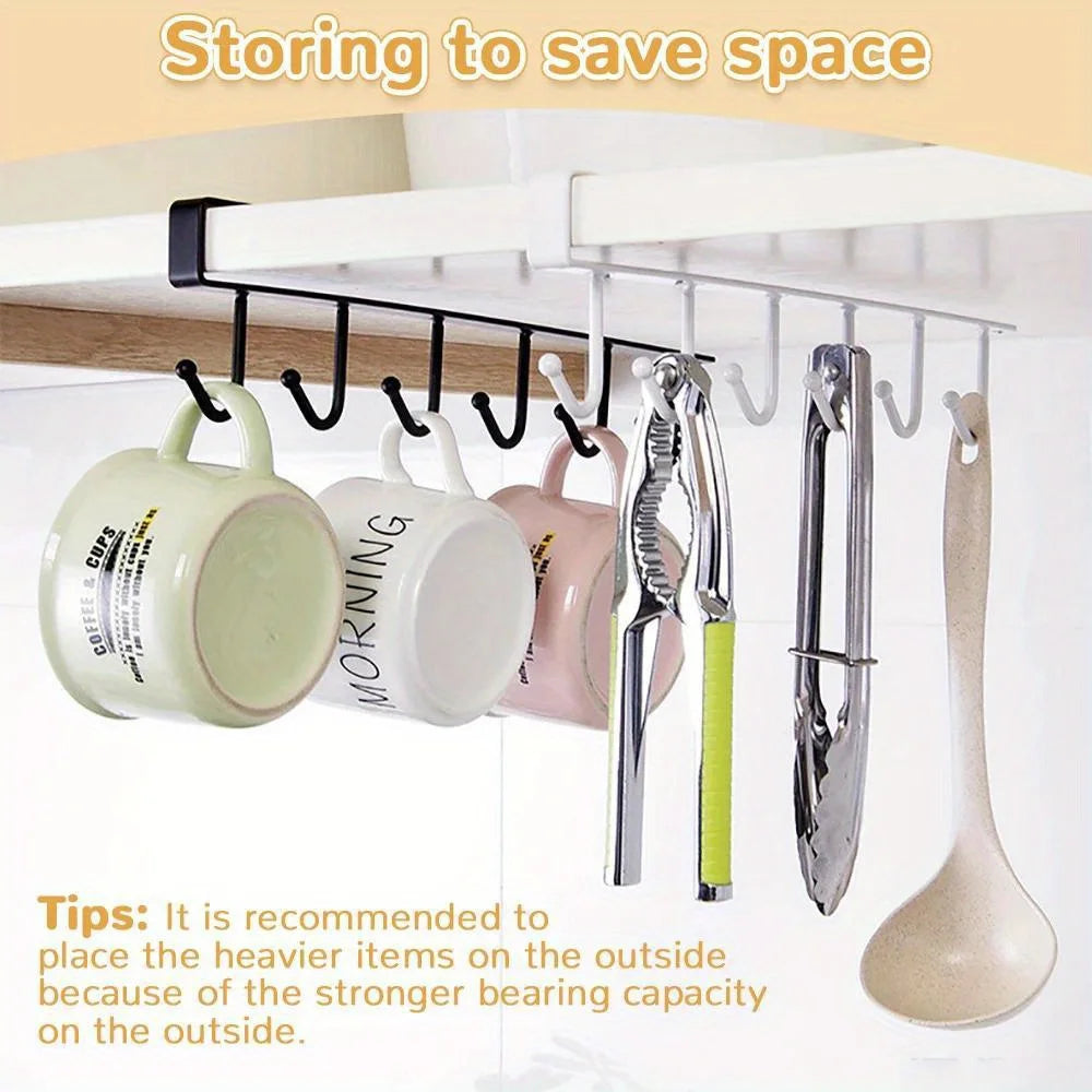 1pc Kitchen Shelf Storage Clothes Hanging Organizer Cup Holder Glass Mug Holder 6 Hooks Storage Rack