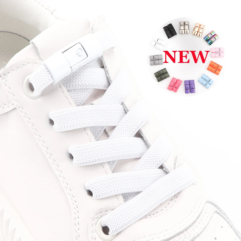 No Tie Shoe laces Press Lock Shoelaces without ties Elastic Laces Sneaker Kids Adult 8MM Widened Flat Shoelace for Shoes