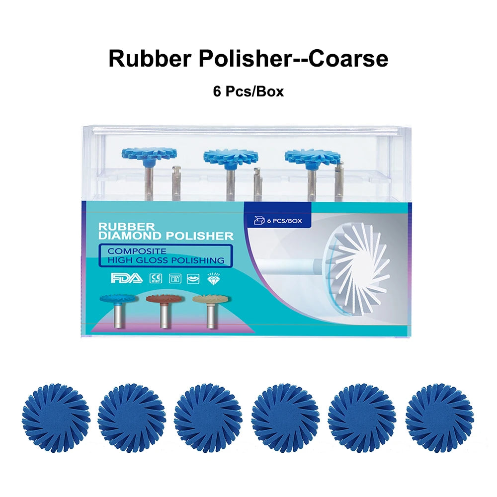 6Pcs/Box Dental Rubber Polisher Composite Resin Polishing Diamond System RA Disc Kit 14mm Wheel Spiral Flex Burs Tools