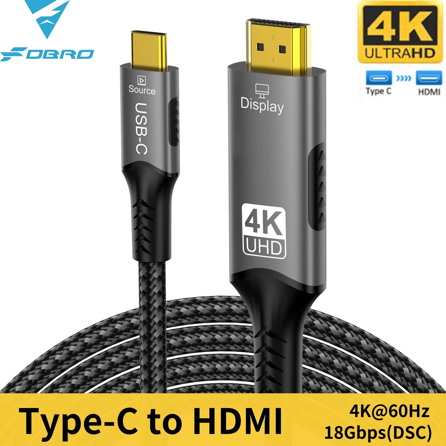 USB C to HDMI Cable 8K@60Hz 4K@120Hz Type C to HDMI-Compatible HDTV Cable for TV Converter MacBook Air iPad USB-C HDMI Adapter