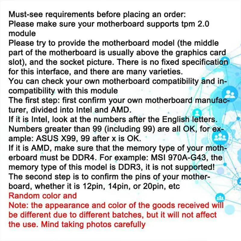 Newest TPM 2.0 Encryption Security Module Remote Card Supports Version 2.0 12 14 18 20-1pin Pin Support Multi-brand Motherboard