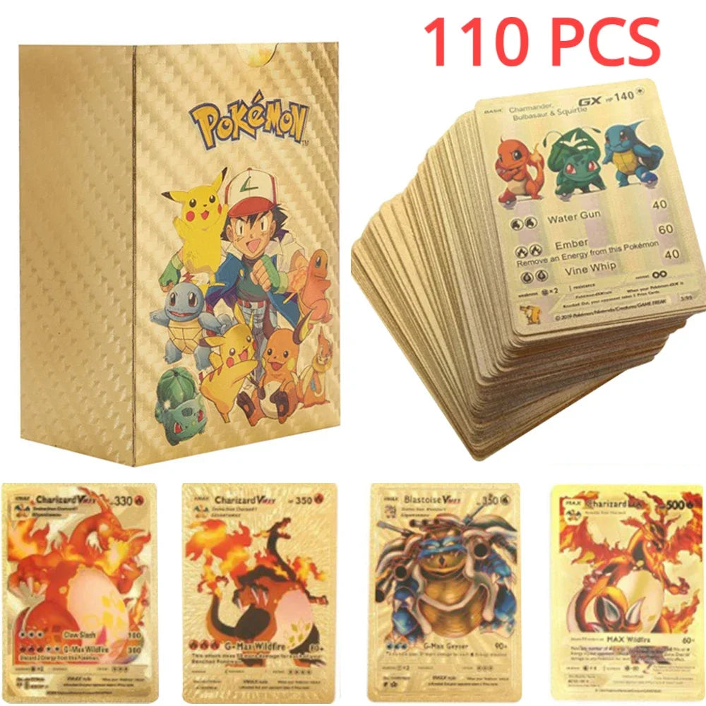 27-110Pcs Pokemon Gold Foil Card VMAX GX Cards English French Spanish German Pikachu Charizard Arceus Colour Pokémon Cards Gift