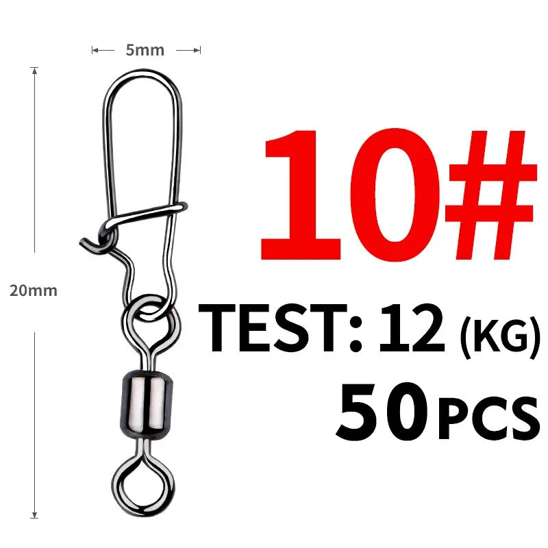 50pcs Fishing Connector Stainless Steel Snap Bearing Rolling Fishing Hooks Sea Fishing Lure Multifunction Pin Jig Tackle