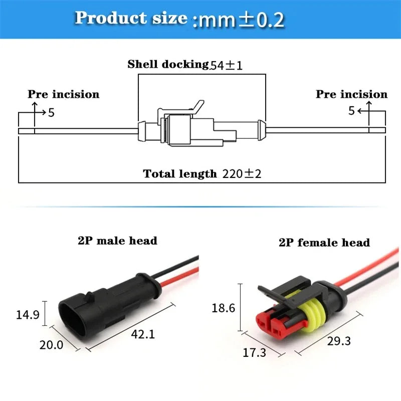 2 Pin Connector Waterproof Connector Male and Female Way 20AWG Wire Suitable for Car Truck Boat Other Wire Connection 5 Pairs