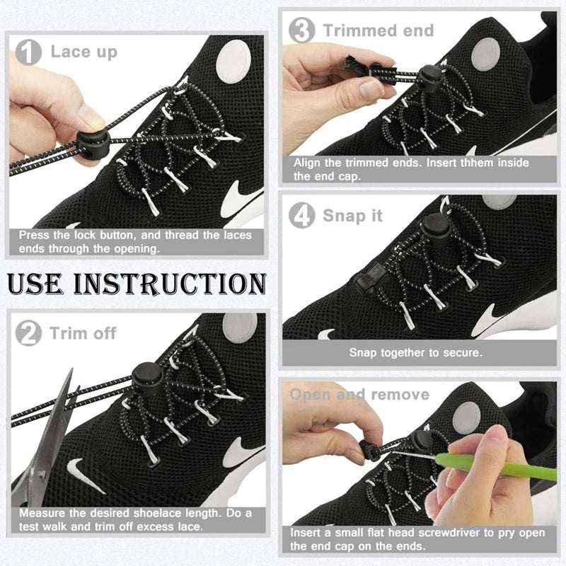 1Pair Shoelaces for Sneaker Elastic No Tie Shoe Laces Stretching Lock Lazy Laces Quick Rubber Shoelace Round Shoestrings