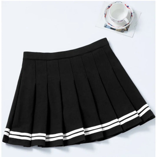 Preppy Girl Pleated Skirts Elastic Waist Summer Vintage Mini Skirts Korean Streetwear Spring Student Strips Designed Dance Skirt