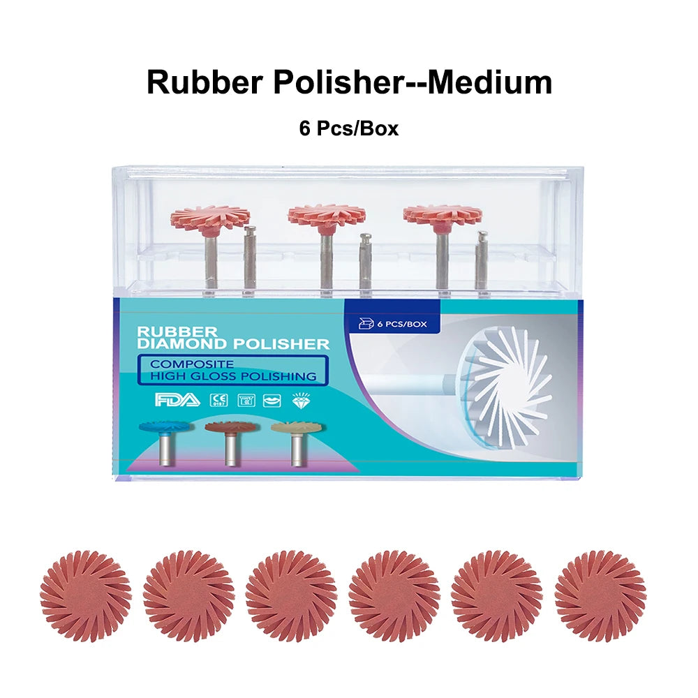 6Pcs/Box Dental Rubber Polisher Composite Resin Polishing Diamond System RA Disc Kit 14mm Wheel Spiral Flex Burs Tools