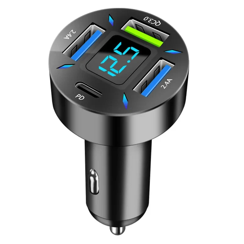 66W USB Car Charger Quick Charge PD QC3.0 With Voltmeter Cigarette Lighter Socket Power Adapter For iPhone 11 12 Samsung Xiaomi