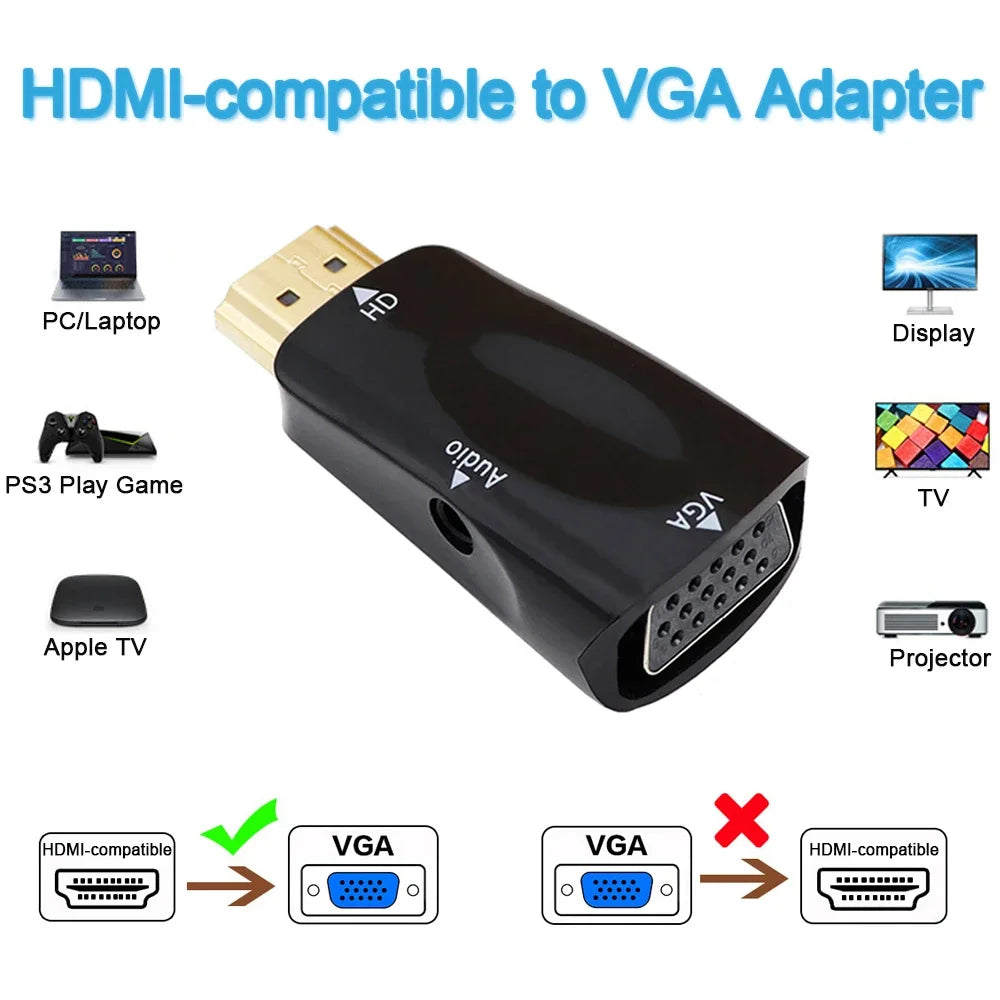 HDMI-compatible to VGA Cable Converter Male To Famale Converter Adapter 3.5mm Jack Audio HD 1080P For PC Laptop Tablet