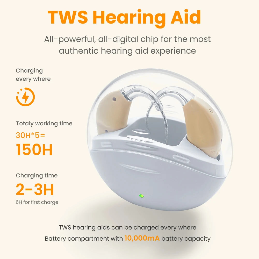 Hearing Aid Rechargeable Portable Elderly Hearing Aid Magnetic Charging Hearing Impaired Low Noise Sound Amplifier Adjustable