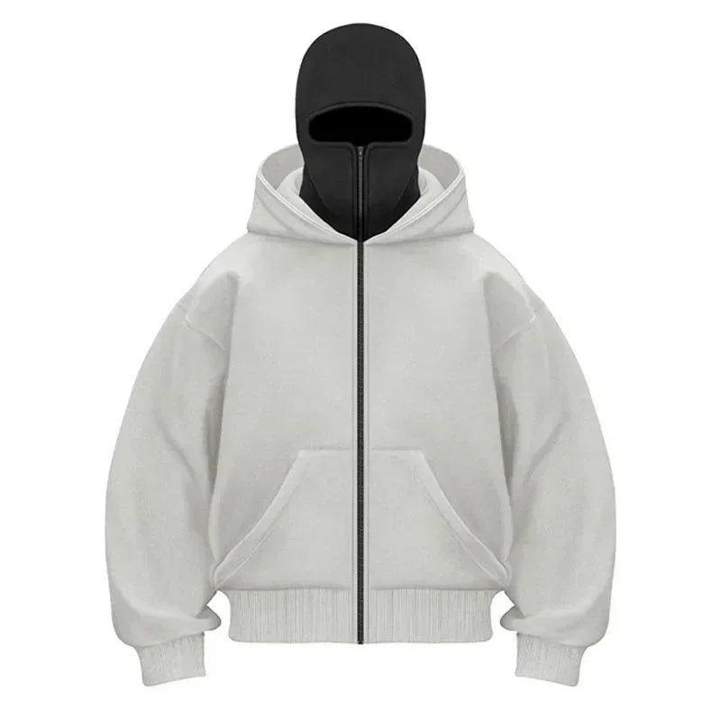 Balaclava Men Zip Hoodie Winter Warm Casual Sweatshirt Y2K with Hooded Face Mask Zipper Design Sports Jacket Outdoor Activities