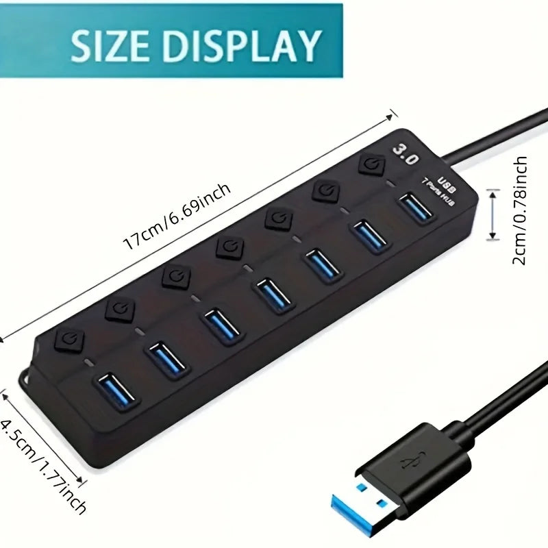 4/7-Port USB 3.0 Hub with LED Indicator Independent Switch Control for Laptop Flash Drive Hard Disk Printer Camera Keyboard