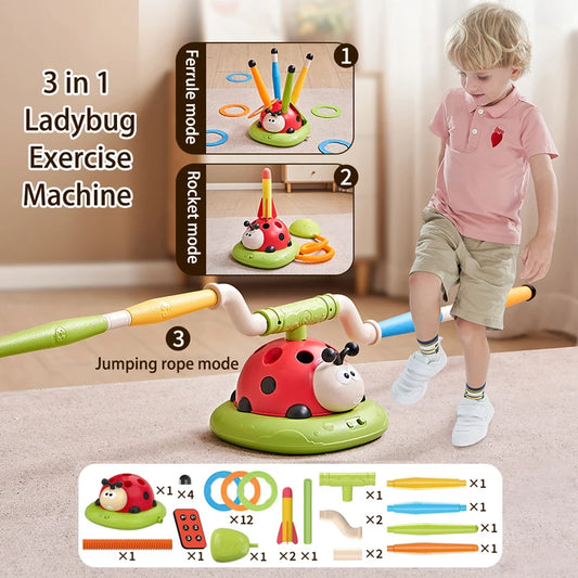 3 in 1 Ladybug Sport Entertainment Game Toy Multifunction Rope Skipping Machine Ferrule Jump Rocket Launcher Outdoor Educational