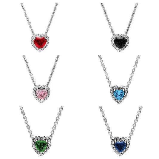 2024 Heart-Shaped 925 Sterling Silver Elevated Red&Pink&Blue&White Heart Necklace Lover's Holiday Gift Jewelry