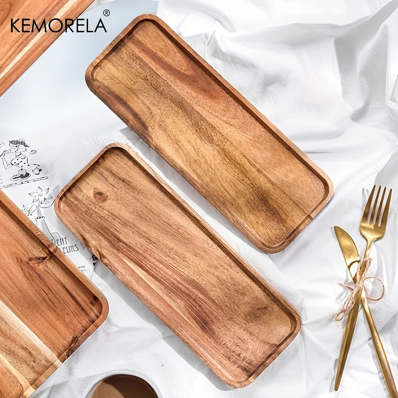 KEMORELA 1PCS Acacia Wood Coffee Tray Food CupTrays Decorative Wood Tray Dessert Candy Bamboo Tray Gongfu Tea Tray