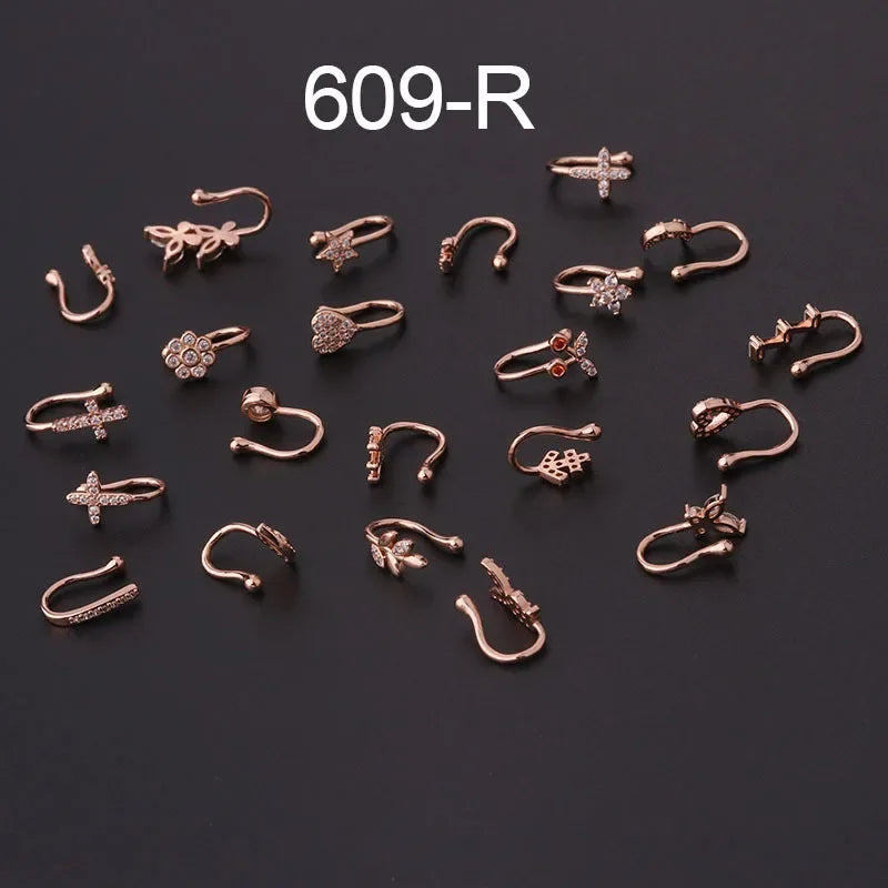 1PC Zircon Fake Nose Rings Non Piercing Clip On Nose Ring U-shaped Noseclip Women Flower Butterfly Crown Body Piercing Jewelry