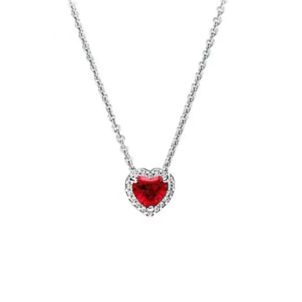 2024 Heart-Shaped 925 Sterling Silver Elevated Red&Pink&Blue&White Heart Necklace Lover's Holiday Gift Jewelry