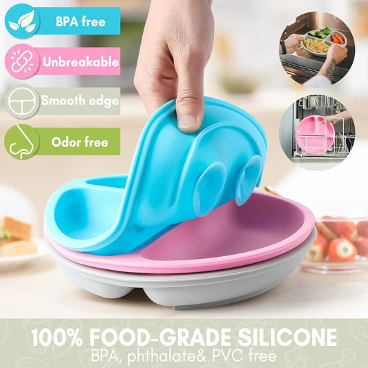 Baby silicone dinner plate integrated infant tableware with suction cup anti-slip and anti-drop children's feeding bowl