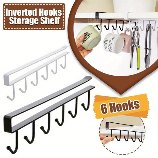 1pc Kitchen Shelf Storage Clothes Hanging Organizer Cup Holder Glass Mug Holder 6 Hooks Storage Rack