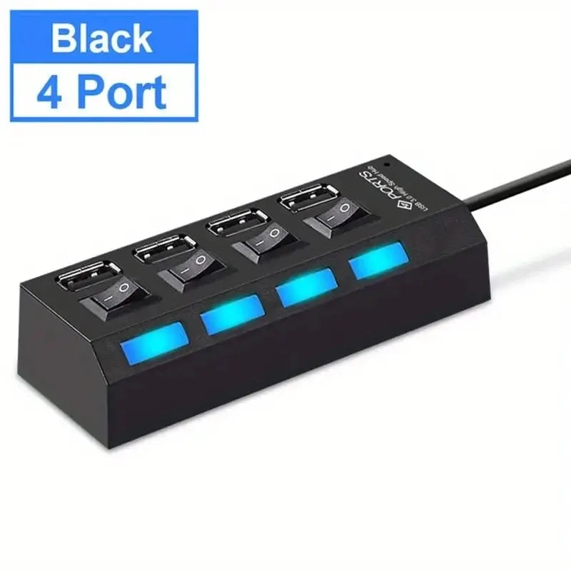 High Speed 4/7 Ports USB HUB 2.0 Adapter Expander Multi USB Splitter Multiple Extender with LED Lamp Switch for PC Laptop