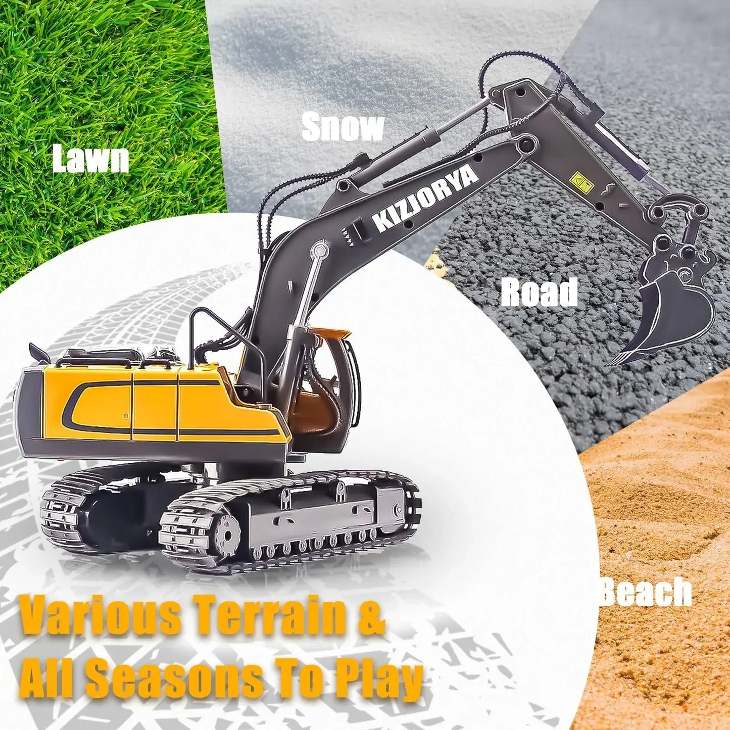 1/20 Remote Control Excavator 11 Channel RC Excavator Truck Toys 2.4Ghz Construction Vehicles with Metal Shovel Rotation for Kid