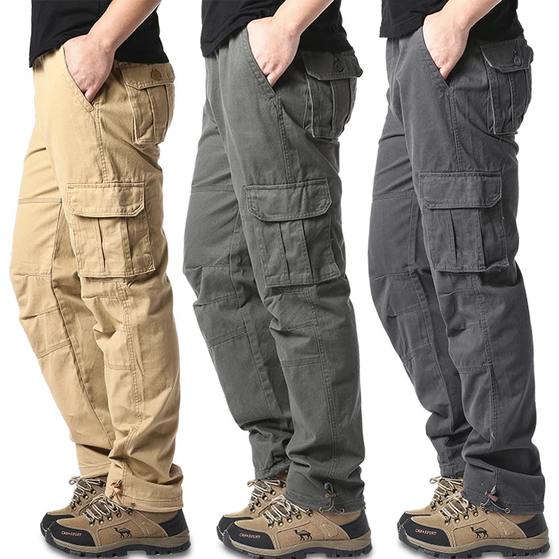 Large Pocket Loose Overalls Men's Outdoor Sports Jogging Tactical Pants Elastic Waist Pure Cotton Casual Work Pants