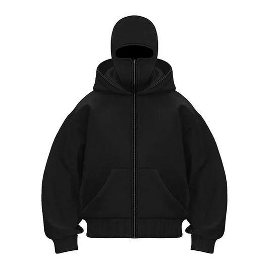 Balaclava Men Zip Hoodie Winter Warm Casual Sweatshirt Y2K with Hooded Face Mask Zipper Design Sports Jacket Outdoor Activities