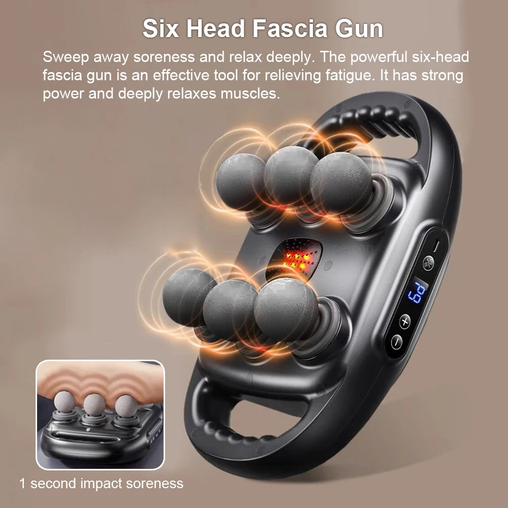 Fascia Gun 6 Heads Massage Gun Muscle Relaxation Electric Massager Body Massage Deep Tissue Muscle Relief Back Leg Neck